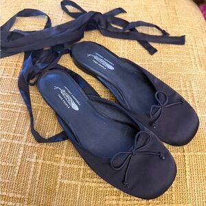 Jeffrey Campbell Navy Satin Flats with Ribbon
